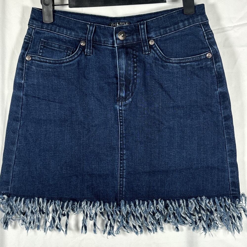 Venus Womens Dark‎ Wash Fringed Hem Denim Mini Skirt Size 2 Boho Casual